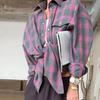 Kariertes Hemd Frühling Herbst Frauen Vintage Langarm Mode Lose Revers Tasche Hemd Fit Bluse Koreanischen Stil