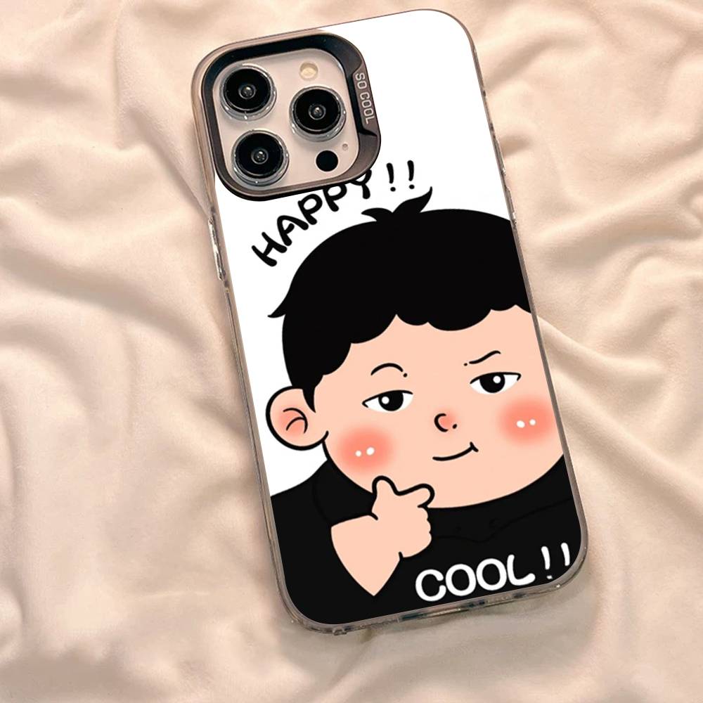 Cartoon Funny Boy Girl Couple Phone Case For iPhone 17 16 15 14 13 12 11 XS XR X Pro Max Plus Colored Silver Plated Cover