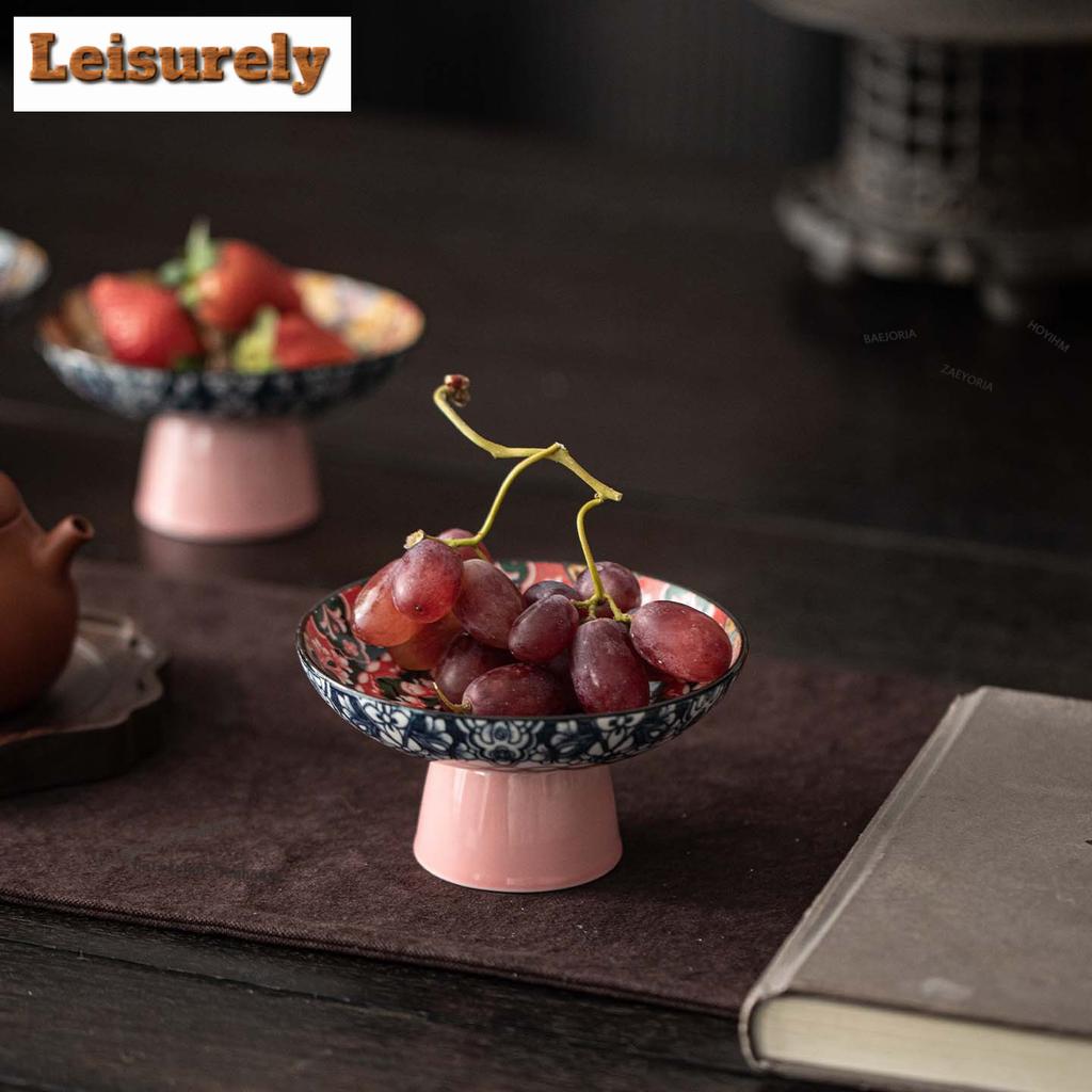 Brocade Cluster High-footed Fruit Dishes Elegant Pastry Plate Cake Display Stand Dim Sum Plate Household Hospitality Dishes Gift