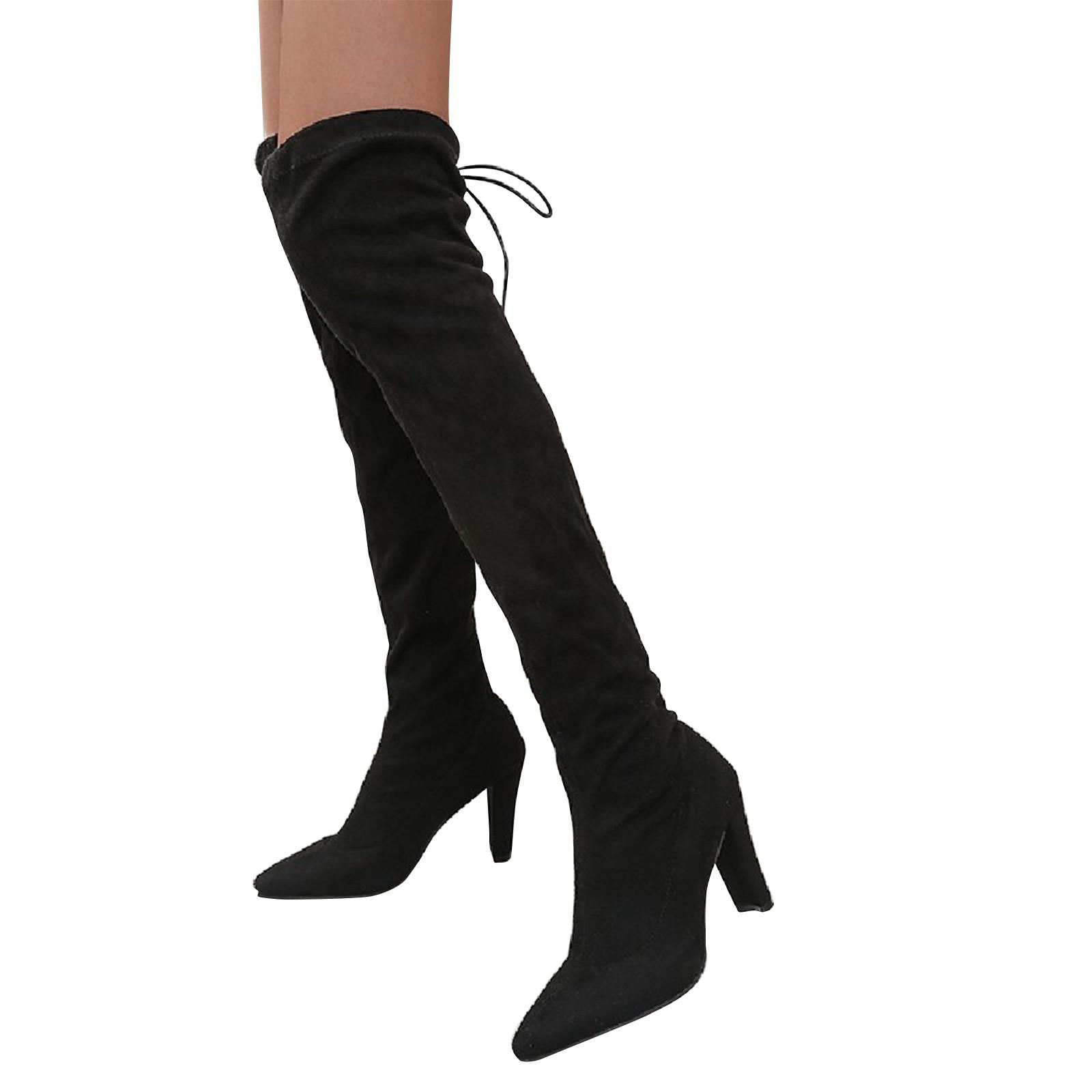 Зимние и осенние сапоги. Женские замшевые длинные сапоги с острым носком. Туфли — фото 7