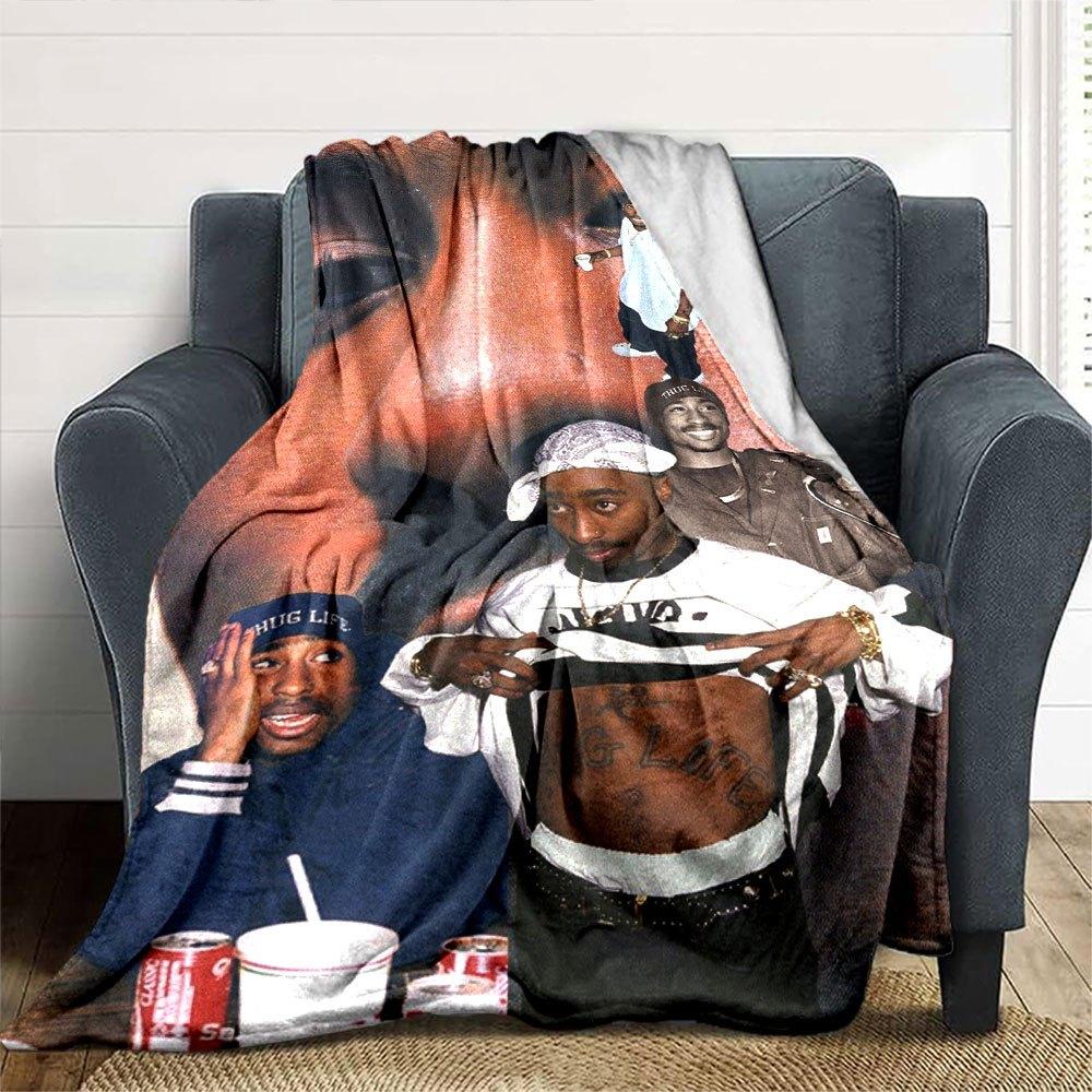 1 Stück 2Pac Hip Hop Decke Weich Leicht Ganzjahres Mehrzweck Überwurf für Sofa, Bett, Büro & Picknicks, Französischer Stil mit Ikonischem Albumcover & Zitaten