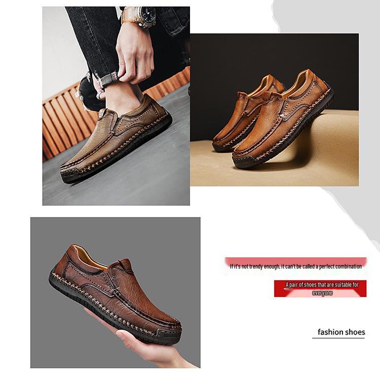 Plus Size Men's Casual Spring Leather Low-Top Shoes, Trendy Hand-Stitched and Breathable, Sizes 47-48