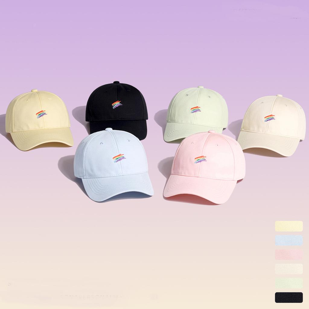 Yellow Baseball Cap Women's Colorful Lines Fashionable Korean Version Soft Top Curved Hat Young Couple Street Fashion Baseball Cap