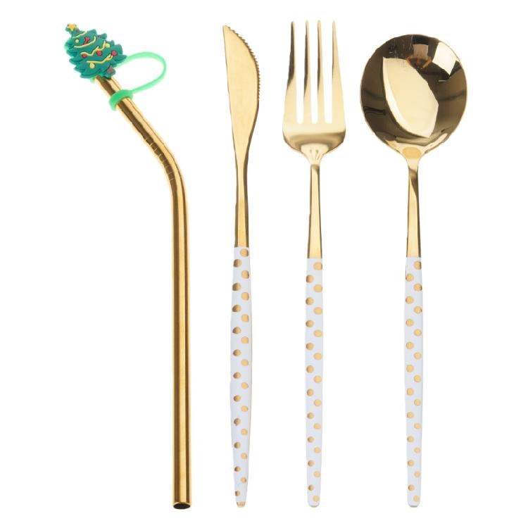 Elk Xmas Tree Decoration Dessert Spoon Fruit Fork Coffee Spoon Cutlery Gift