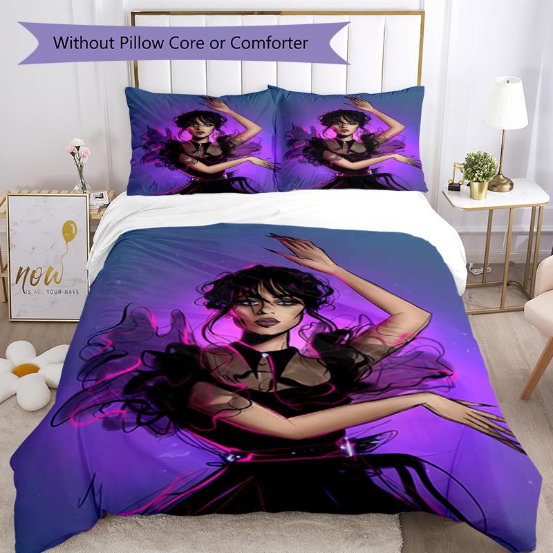 3pcs Wednesday Addams Pattern Bedding Set Duvet Cover Set Includes Duvet Cover &pillowcases, Perfect All Season Bedroom Decoration & Gift