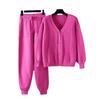 Large size women's clothing new autumn and winter knitted two-piece set twist cardigan solid color set sweater women