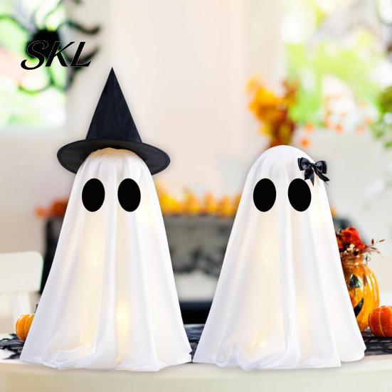 Saisonale Feiertagsdekoration Halloween Geist Dekoration, Leuchtend mit Hexenhut/Schleife, Dekoration Spukhaft Stehend für Veranda Hof Außenparty