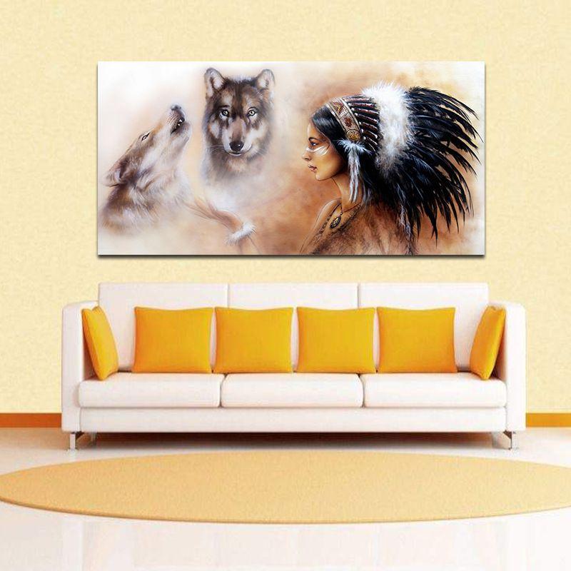 Stunning Wallpaper Murals Indian Girl Wolf Design For Home Interiors