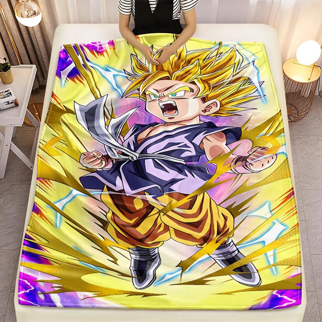 3D Japanese Anime Dragon Ball Flannel Blanket Soft Warm Throw Blanket for Bedroom Living Room Bed Travel Camping Picnic Gift