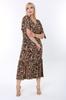 Women's Big Size Dress Plus Size Sleeves Rope Tie Leopard Pattern Dress