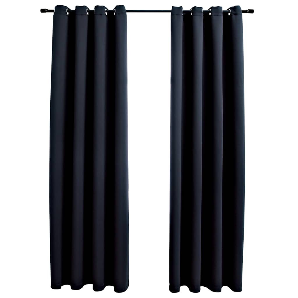 Blackout Curtains with Metal Grommets 2 Pcs Black 140 X 175 Cm