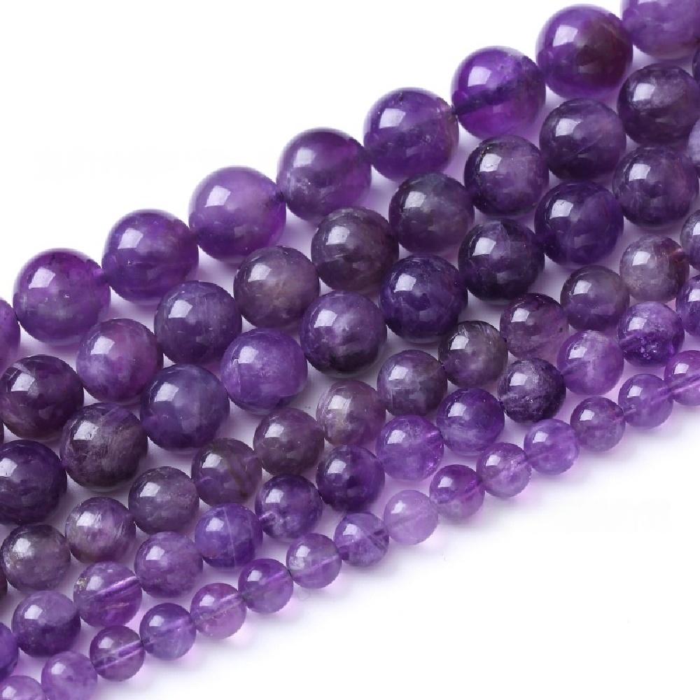 Amethyst Violet Natural Stone 4/6/8/10/12mm Beads 15"Strand Smooth Loose Spacer Beads for Jewelry Making DIY Bracelets Accessories