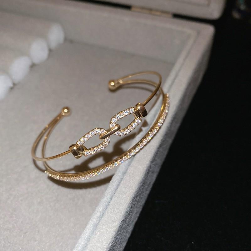 Super Flash Zircon Round Heart-shaped Flower Multi-layer Open Bracelet Exquisite and Beautiful Bracelet Light Luxury Jewelry Women