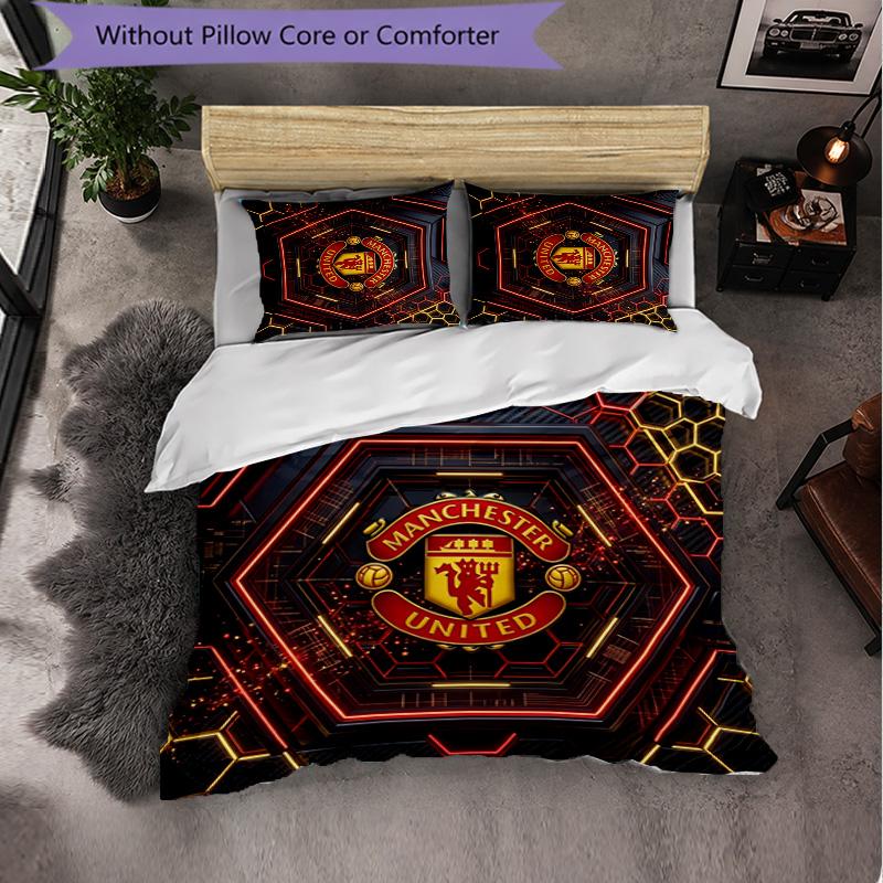 Juego de Cama de 3 Piezas con Patrón del Manchester United Suave Microfibra Funda Nórdica con Fundas de Almohada para Dormitorio