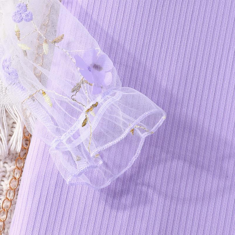 Girls Dress Spring and Autumn Children Clothing Mesh Sleeves Fashion Girl Baby Knitted Crew Neck Dresses for 4 5 6 7 Years Old