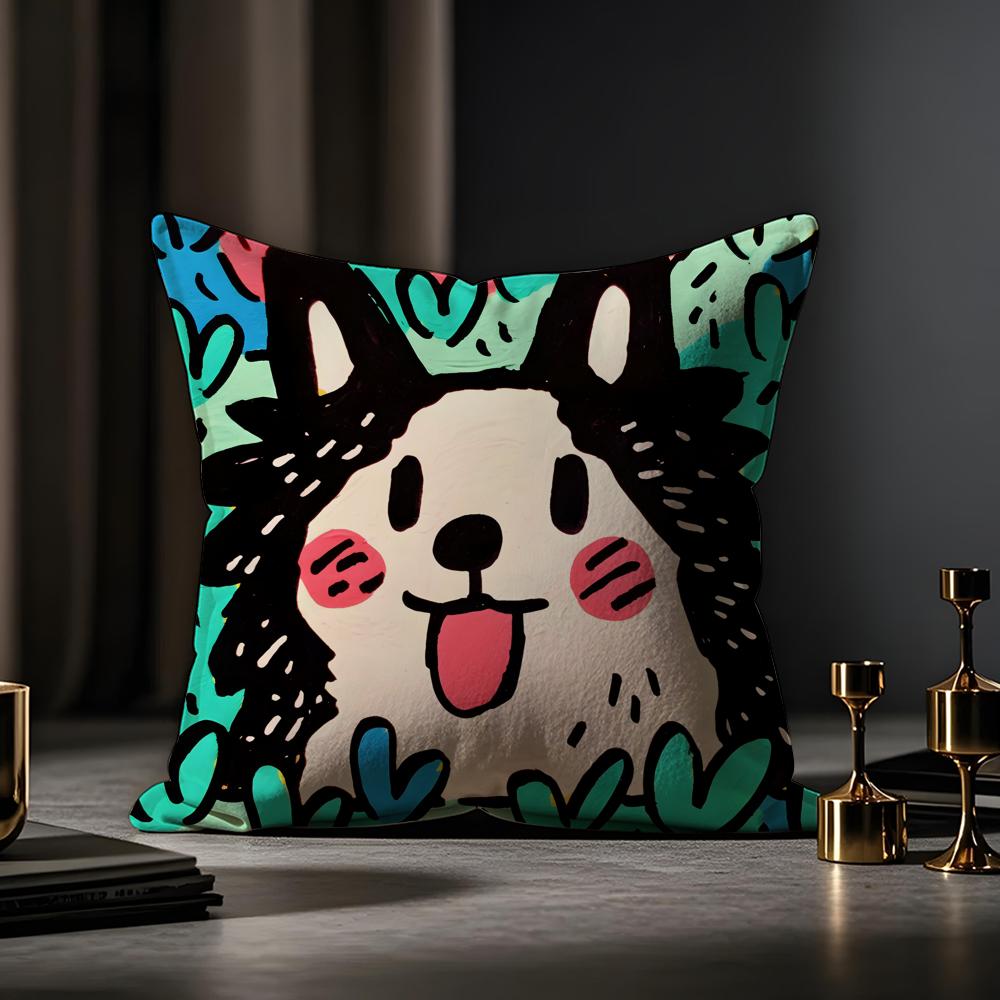 Cute Color Dogs Cushion Cover Anti-dustmite Pillowcase Invisible Zipper Silky Short Plush Sofa Cushion Cover
