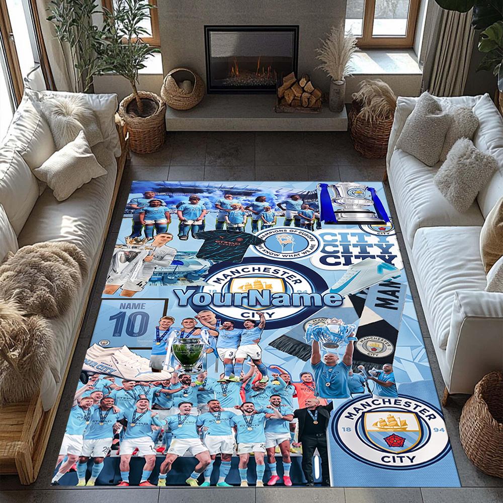 Manchester City Personalized Text Floor Rug Office Rug Design for Decorate room Living Rooms Kitchen Playrooms Anti-slip Rug Anime Office Decor
