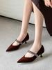 Golden Velvet Pointed Head Shallow Mouth High Heels Thin Heel Women's Rhinestone Comfortable Single Shoes 2025 Early Autumn New French High Sense
