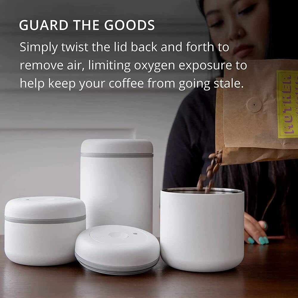 Fellow Atmos Vacuum Canister, Official Manufacturer, CoffeeFood Storage Container, Stylish Interior Container (White, 1.2L)