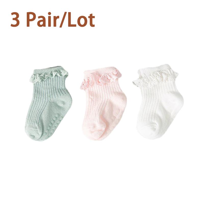 3/5 Paar/Los Neue Baby Kinder Rutschfeste Herbst Winter Baumwollsocken Einfarbig Baby Fußsocken Mädchen Atmungsaktive Rüschensocken