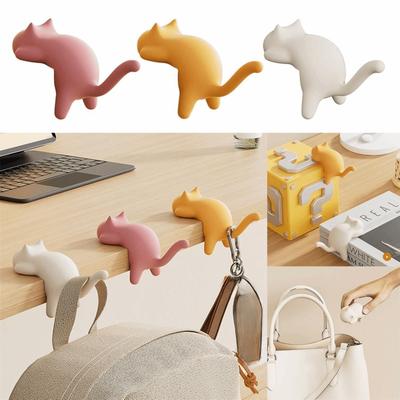 Nuevo gancho portátil para mochila escolar con forma de gato, gancho sin costuras ni perforaciones, gancho multifuncional para decoración de escritorio.