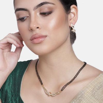 Charming Mangalsutra Necklace Set with Gold Plated and Austrian Crystals for Women