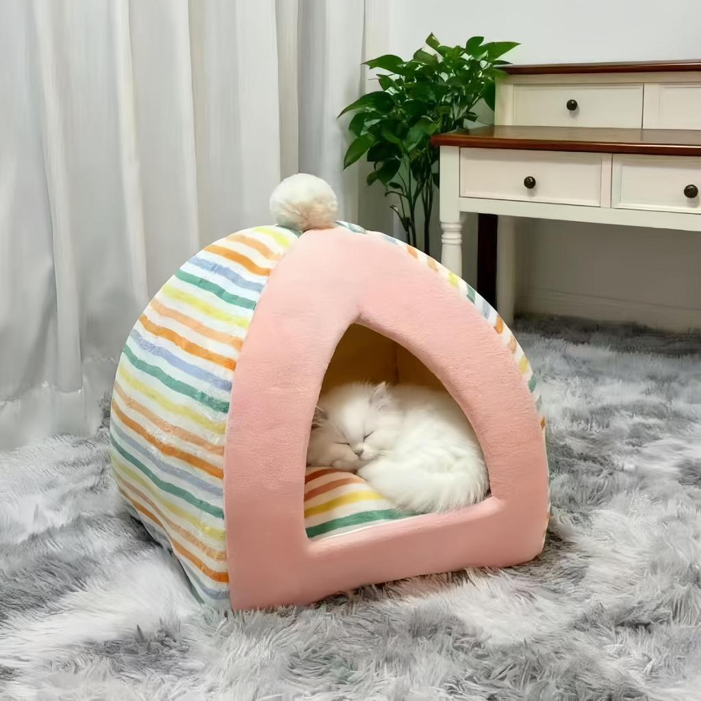 Cozy Mushroom Pet Tent: Warm Semi-Enclosed Indoor Bed for Cats and Dogs