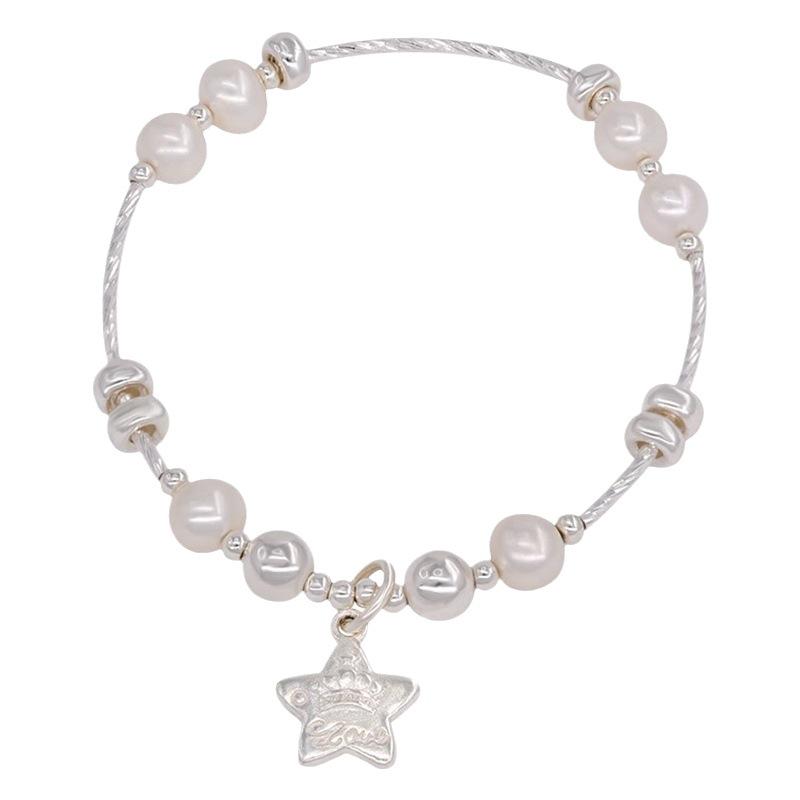 Korean Style S925 Sterling Silver Pearl Star Bracelet - Women's Fashion, Light Luxury Beaded Gift for Best Friend