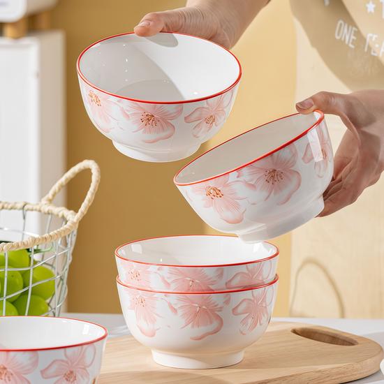 Sada keramických rýžových misek 5 palců - Elegantní design, Víceúčelové pro rýži, polévku, nudle