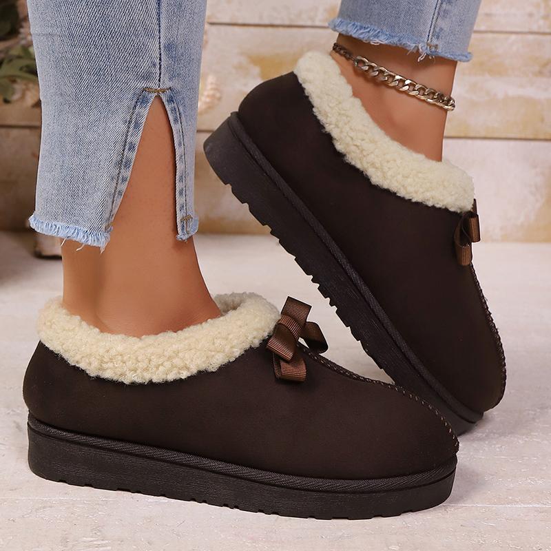Fashion Vintage Bowknot Platform Cotton Shoes Women Plus Size 36-43 Non Slip Snow Boots Woman Warm Comfortable Short Plush Ankle Boots