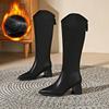 Fashion 2025 New Autumn Winter Keep Warm Fur Women Knee High Boots Fashion Pointed Toe Shoes Thick Heel Ladies Knight Long Booties