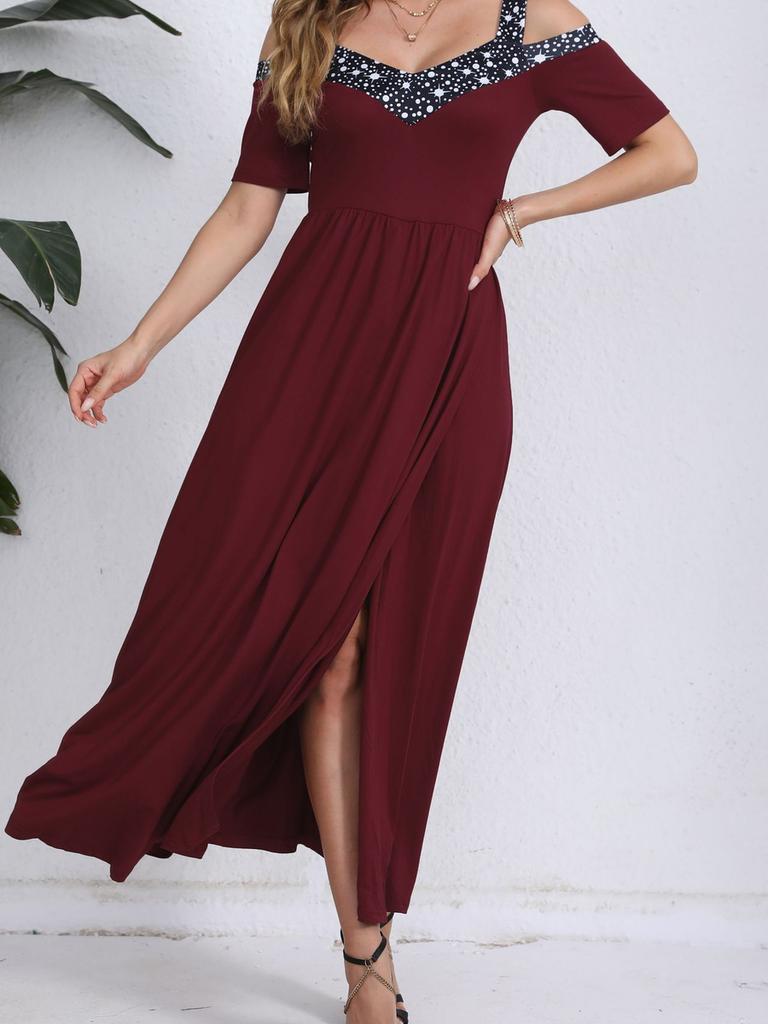 Summer New Women's  Off-Shoulder Strap Fashion High-Slit Dress for Women