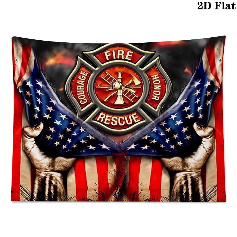 Firefighter Fire Rescue Wall Tapestry Aesthetic Wall Hanging Printed Fabric Blanket Decorative Tapestries for Bedroom Living Room Home Decor
