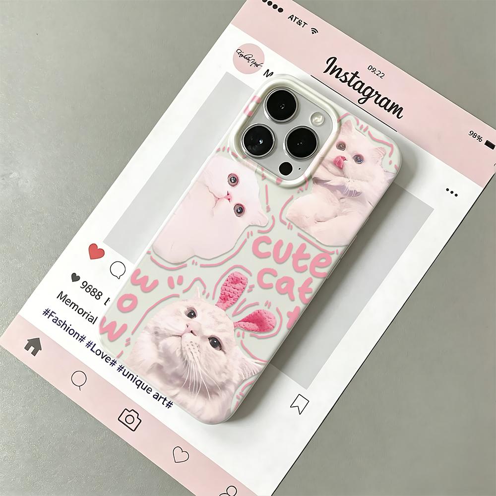 White Cat Phone Case For Iphone 17 16 15 14 Plus 13 Pro Max 12 11 17Air Funda Shockproof Cover Coque