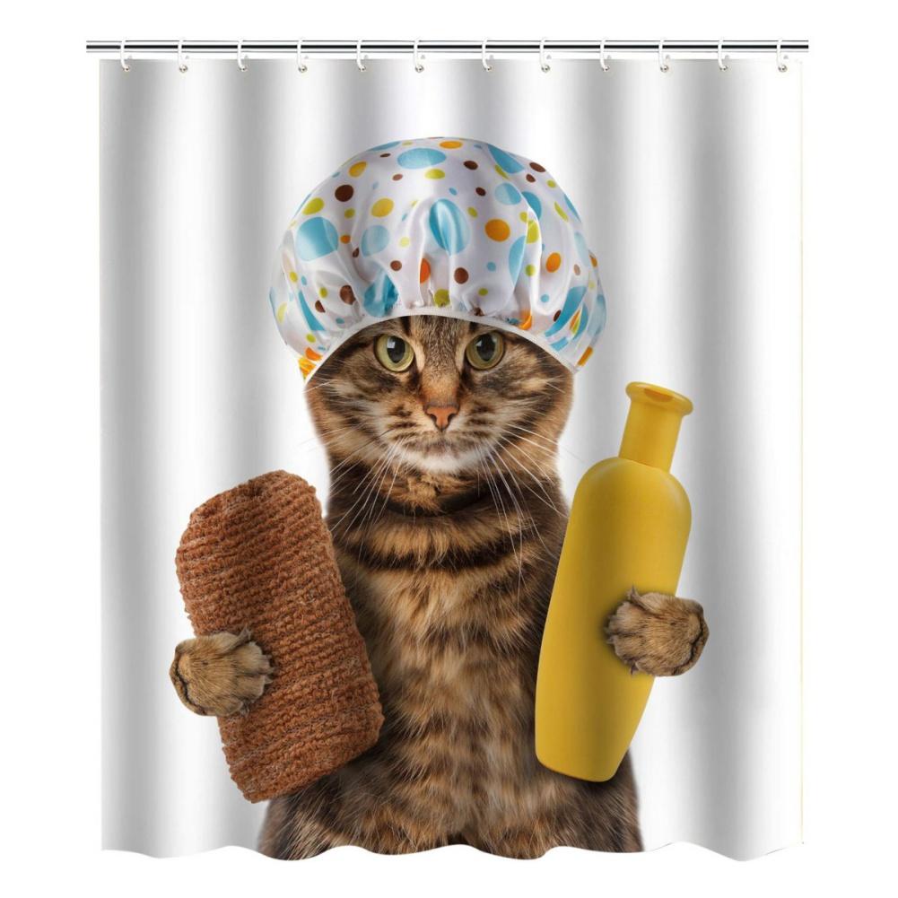 

183*183 см креативный узор кошки собаки занавеска для душа водонепроницаемая перегородка для ванной комнаты занавеска с крючками