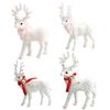 Christmas Reindeer Figurine Plastic White Elk Sculpture with Scarf Small Deer