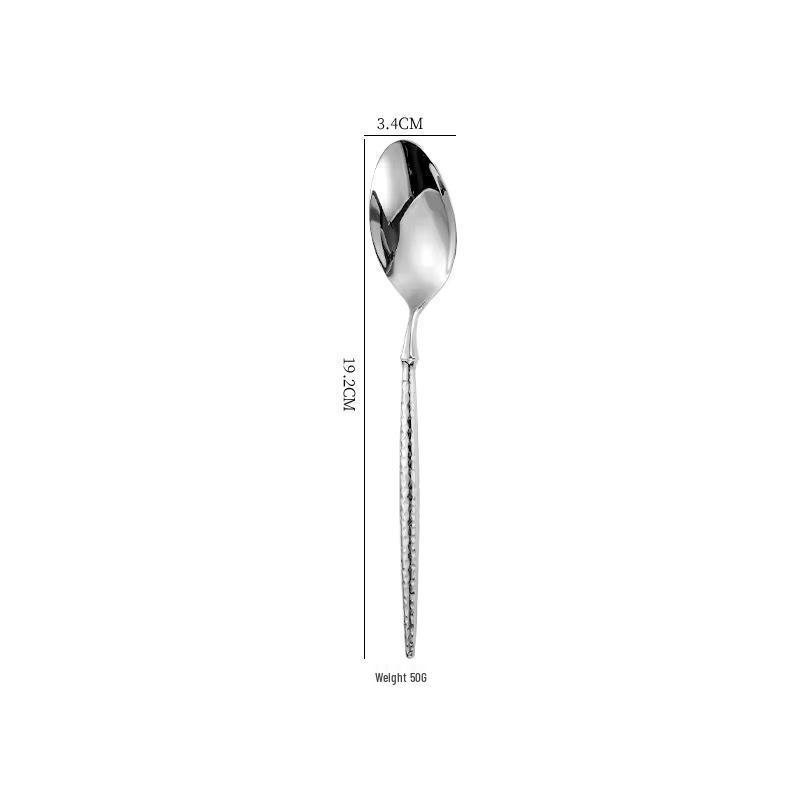 Western Cutlery Set: Hammered 304 Stainless Steel Knife, Fork, Spoon, Dessert Spoon, Fruit Fork, Steak Knife