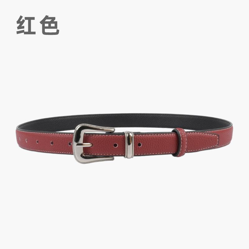 The First Layer Of Cowhide Lychee Pattern Leather Women'S Belt Belt With Jeans Casual Pants Width 2.3Cm Pin Buckle Summer