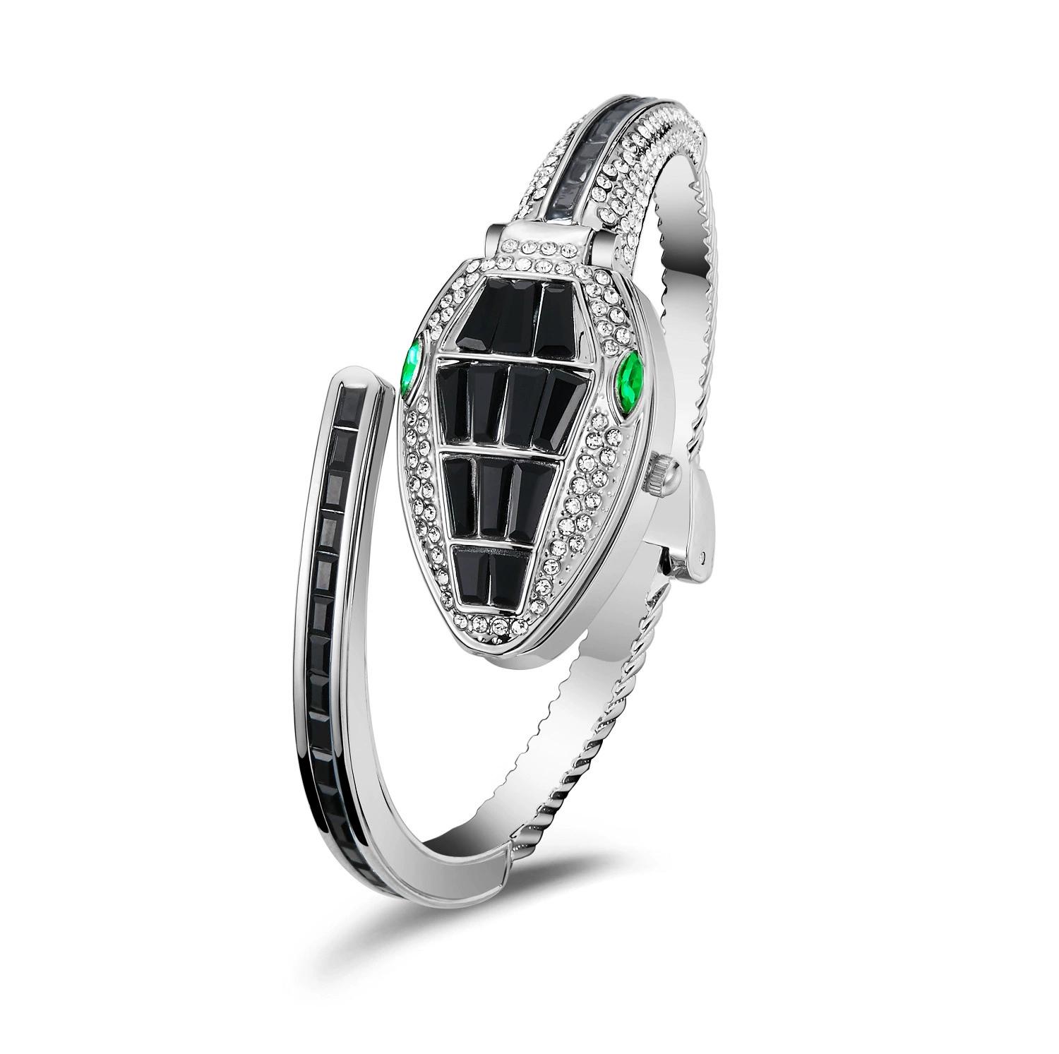 Women s Snake-shaped Diamond-encrusted Bangle Quartz Watch, Luxury Banquet Light Luxury Wristwatch, Fashion Watch чёрный
