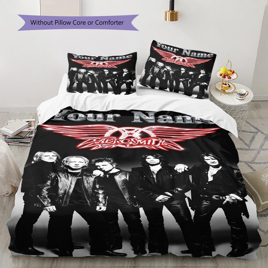 Name Custom Band Poster Aerosmith Pattern Bedding Set Quilt Cover Pillowcase Home Decor Gift (1 * duvet cover + 2 * pillowcase, without core)