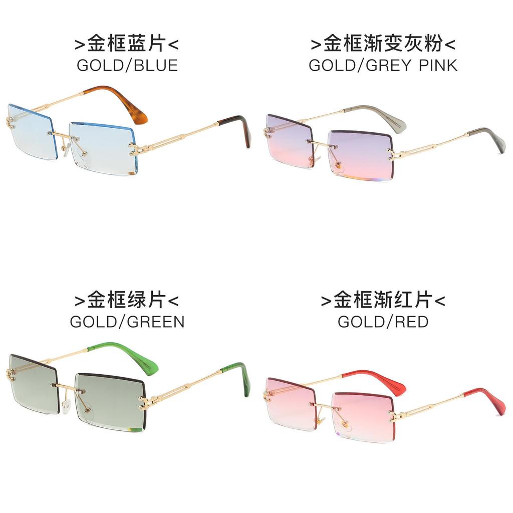 None Frame Square Sunglasses For Women Uv400 Fashion Travel With Gradient Pink Lenses
