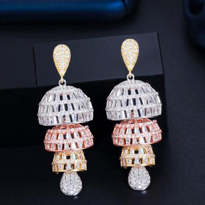 Style Heavy Industry Creative Ethnic Style Three-Color Electroplated Earrings, Slightly Inlaid Zircon Full Diamond Earrings