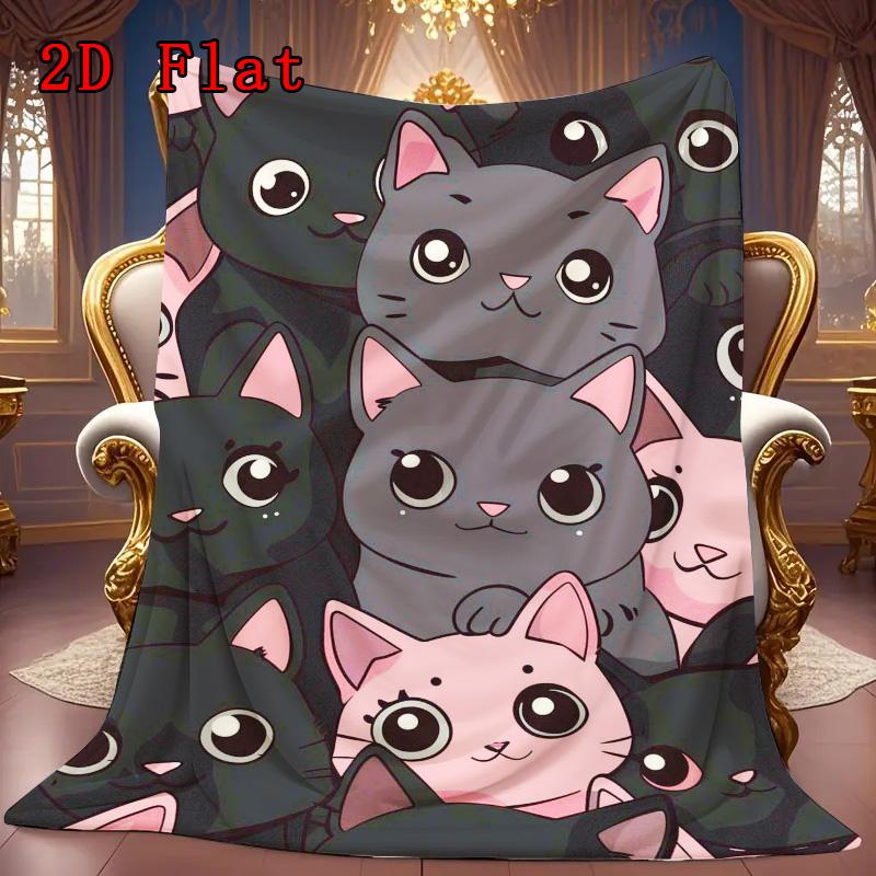 Cute Black and Pink Starry Sky 2D Flat Pattern Flannel Blanket High Quality All Seasons Warmth and Comfort Perfect for Christmas Gifts.