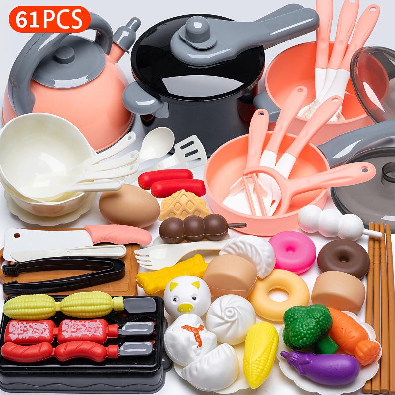 Non-Toxic Cooking Toys Pink Kitchen Toy Set Children Toys Cut Fruit Vegetable Pizza Pretend Play Simulation Early Education Toys For Kids