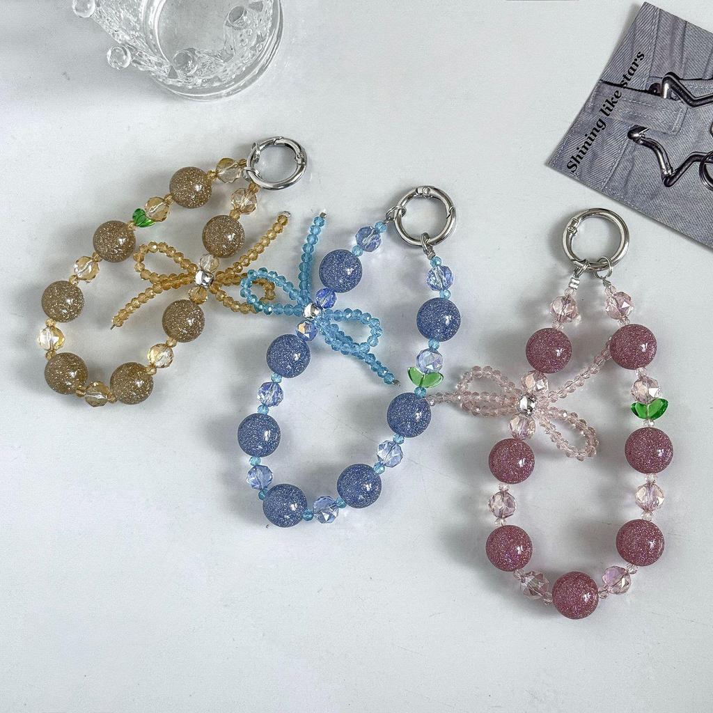 Crystal Beaded Bow Phone Lanyard – Versatile Charm and Keyring Accessory for Women