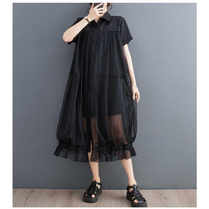Ladies' Fashion Mesh Splicing Shirt Skirt Loose Casual Dress