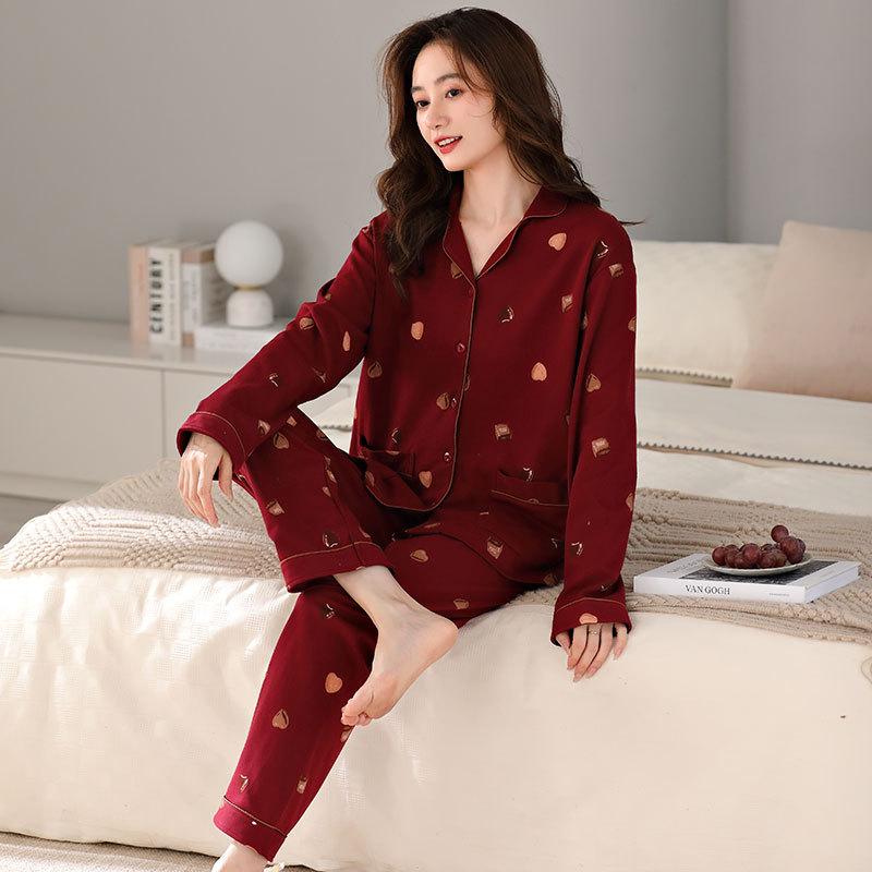 Pajamas Women'S Autumn Autumn Cotton Long Sleeve Loungewear Women'S Sweet Large Size Cotton Two-Piece Set