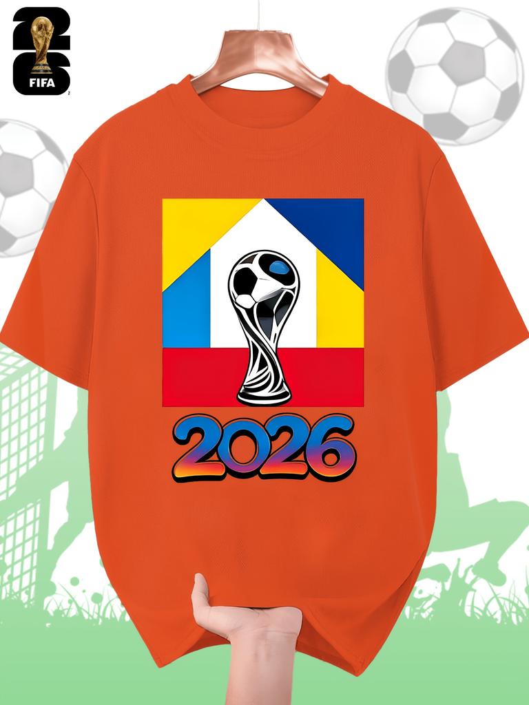 FIFA World Cup Men's Printed Short-sleeved T-shirt, a Fashionable and Trendy Summer Top, Comfortable and Well-fitting