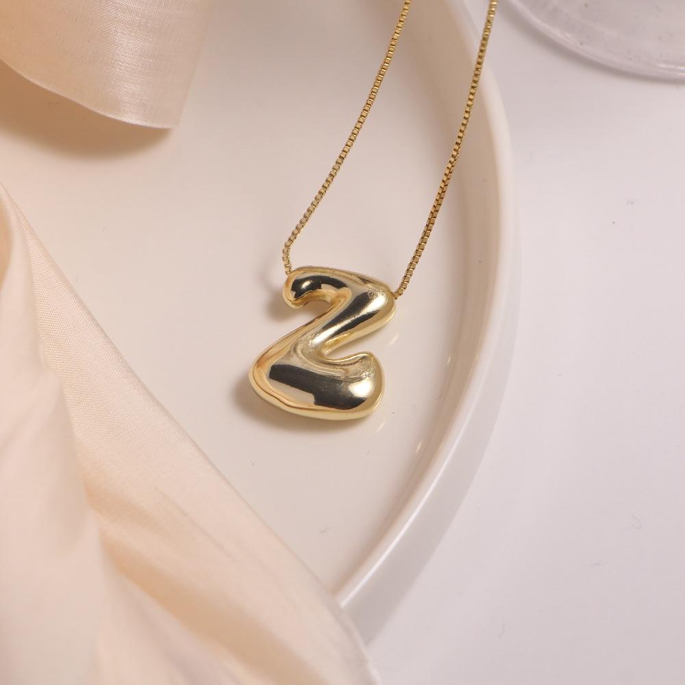 Gold Plated Balloon 26 Letter Necklaces Smooth Stainless Steel Bubble Initial Pendant Chunky Women Personality Chain Jewelry