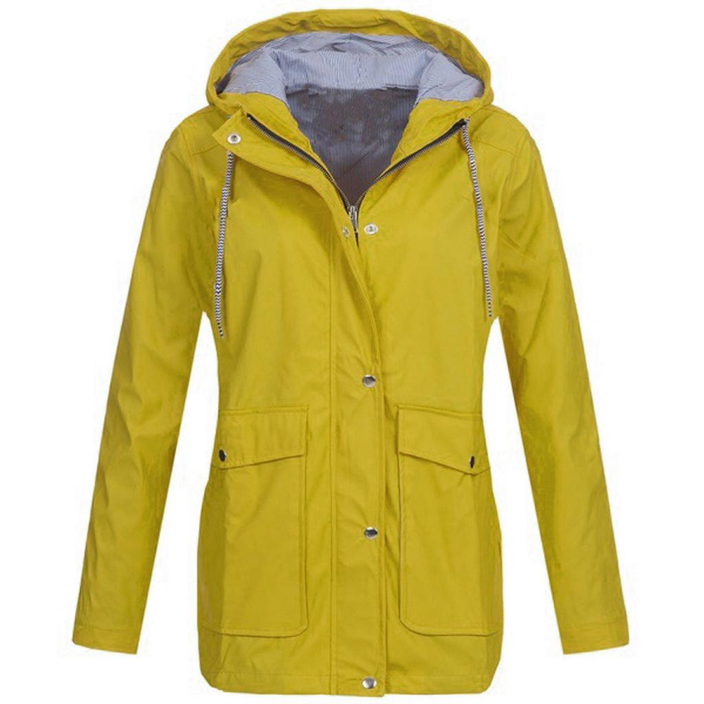 Damen Solid Rain Outdoor Plus Size Kapuzen-Regenmantel, winddichter Jackenmantel